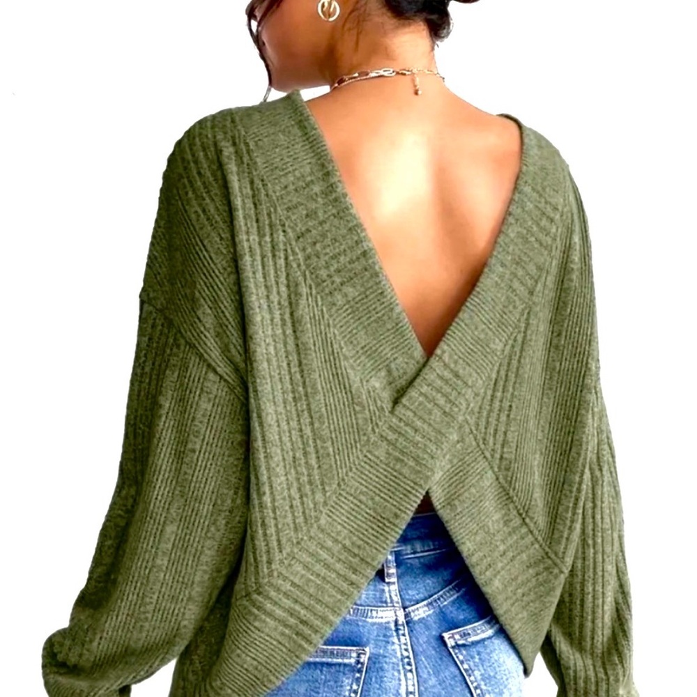 Zara Textured Crossover Back Twist Knit Top